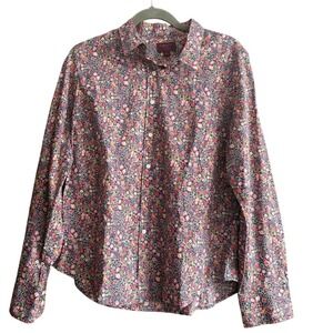 J. Crew Liberty Art Fabrics Blue Floral Button Down Long Sleeve Shirt Cotton